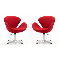 Manhattan Comfort 2-AC038-RD Raspberry Red and Polished Chrome Wool Blend Adjustable Swivel Chair (Set of 2)